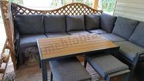 Aranżacja: Komplet mebli na taras - narożnik 184x239cm, 2 pufy, stół 120cm - Sodor Corner XL - Dark Grey Polywood