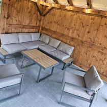 Aranżacja: Komplet mebli na taras - szary narożnik 220x220cm + 2 fotele - Panaon Corner - Grey Teak