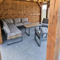 Aranżacja: Komplet mebli na taras - szary narożnik 220x220cm + 2 fotele - Panaon Corner - Grey Teak