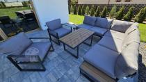 Aranżacja: Komplet mebli na taras - szary narożnik 220x220cm + 2 fotele - Panaon Corner - Grey Teak