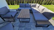 Aranżacja: Komplet mebli na taras - szary narożnik 220x220cm + 2 fotele - Panaon Corner - Grey Teak