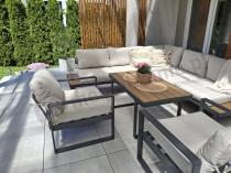 Aranżacja: Komplet mebli na taras dla 7 osób - narożnik z fotelami - Panaon Corner Light Beige Teak