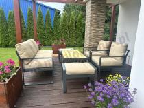 Aranżacja: Komplet mebli na taras dla 7 osób - sofa 175cm, fotele i pufy - Panaon Dining WB