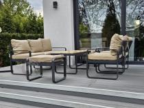 Aranżacja: Komplet mebli na taras dla 7 osób - sofa 175cm, fotele i pufy - Panaon Dining WB