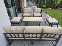 Aranżacja: Komplet mebli na taras dla 7 osób - sofa 175cm, fotele i pufy - Panaon Dining WB