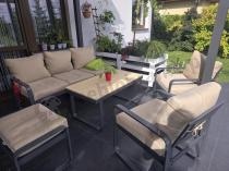 Aranżacja: Komplet mebli na taras dla 7 osób - sofa 175cm, fotele i pufy - Panaon Dining WB