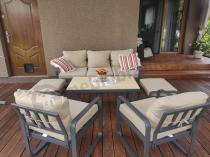 Aranżacja: Komplet mebli na taras dla 7 osób - sofa 175cm, fotele i pufy - Panaon Dining WB