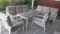Aranżacja: Komplet mebli na taras dla 8 osób - 2 sofy, 2 fotele i wysoki stół - Tavaro Grande Cream