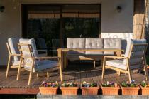 Aranżacja: Komplet mebli na taras z dwiema sofami i wysokim stołem obiadowym - Tavaro Grande Wood