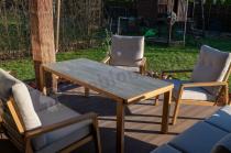 Aranżacja: Komplet mebli na taras z dwiema sofami i wysokim stołem obiadowym - Tavaro Grande Wood