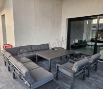 Aranżacja: Komplet mebli na taras z narożnikiem, fotelami i pufami - Calamba Corner XXL - Antracite