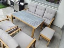 Aranżacja: Komplet mebli na taras z sofą, dwoma fotelami i pufami - imitacja drewna - Tavaro Dining Wood