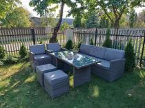 Aranżacja: Komplet mebli obiadowych z dużą sofą 186cm technorattan Cofete Dining – Dark Grey