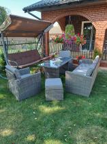 Aranżacja: Komplet mebli obiadowych z dużą sofą 186cm technorattan Cofete Dining – Dark Grey