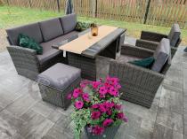 Aranżacja: Komplet mebli obiadowych z dużą sofą 186cm technorattan Cofete Dining – Dark Grey