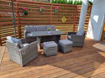Aranżacja: Komplet mebli obiadowych z dużą sofą 186cm technorattan Cofete Dining – Dark Grey