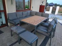 Aranżacja: Komplet mebli ogrodowych z narożnikiem i wysokim stołem 160cm, fotelami i pufami Sodor Corner XL - Dark Grey Polywood