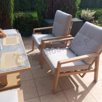 Aranżacja: Komplet mebli ogrodowych z sofą, regulowanymi fotelami i pufami - drewniany - Tavaro Dining Plus Wood