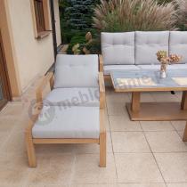 Aranżacja: Komplet mebli ogrodowych z sofą, regulowanymi fotelami i pufami - drewniany - Tavaro Dining Plus Wood