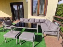 Aranżacja: Komplet mebli tarasowych dla 10 osób - narożnik, fotel i pufy - Sodor Corner XXL - Silver