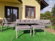 Aranżacja: Komplet mebli tarasowych dla 10 osób - narożnik, fotel i pufy - Sodor Corner XXL - Silver