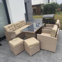 Aranżacja: Komplet mebli z sofą i wysokim stołm technorattan Cofete Dining – Natural Cofete 2.0