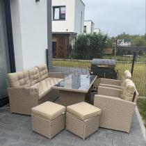 Aranżacja: Komplet mebli z sofą i wysokim stołm technorattan Cofete Dining – Natural Cofete 2.0