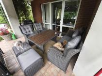 Aranżacja: Komplet mebli z technorattanu dla 7 osób ze stołem polywood 145x85 Fiorento - Antracite