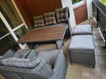 Aranżacja: Komplet mebli z technorattanu dla 7 osób ze stołem polywood 145x85 Fiorento - Antracite