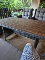 Aranżacja: Komplet mebli z technorattanu dla 7 osób ze stołem polywood 145x85 Fiorento - Antracite