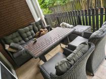 Aranżacja: Komplet mebli z technorattanu dla 7 osób ze stołem polywood 145x85 Fiorento - Antracite