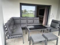 Aranżacja: Komplet ogrodowy metalowy z narożnikiem, fotelem i pufami - Doros Corner XL - Dark Grey