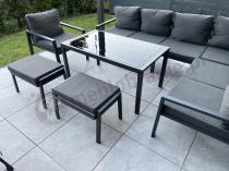 Aranżacja: Komplet ogrodowy metalowy z narożnikiem, fotelem i pufami - Sodor Corner XL - Dark Grey
