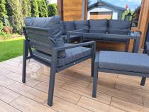 Aranżacja: Komplet ogrodowy metalowy z narożnikiem, fotelem i pufami - Sodor Corner XL - Dark Grey