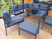 Aranżacja: Komplet ogrodowy metalowy z narożnikiem, fotelem i pufami - Sodor Corner XL - Dark Grey