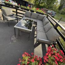 Aranżacja: Komplet ogrodowy metalowy z narożnikiem, fotelem i pufami - Sodor Corner XL - Dark Grey