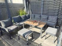 Aranżacja: Komplet ogrodowy metalowy z narożnikiem, fotelem i pufami - Sodor Corner XL - Dark Grey Polywood