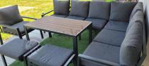 Aranżacja: Komplet ogrodowy metalowy z narożnikiem, fotelem i pufami - Sodor Corner XL - Dark Grey Polywood
