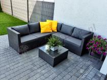 Aranżacja: Komplet ogrodowy z technorattanu FARLITO IX CORNER Anthracite & Ice Grey