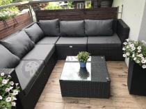 Aranżacja: Komplet ogrodowy z technorattanu FARLITO IX CORNER Anthracite & Ice Grey