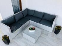 Aranżacja: Komplet ogrodowy z technorattanu FARLITO IX CORNER Ashen & Ice Grey