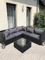 Aranżacja: Komplet ogrodowy z technorattanu FARLITO IX CORNER Black Along & Ice Grey