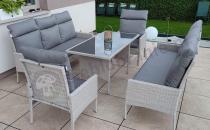 Aranżacja: Komplet z technorattanu z wysokimi oparciami i stołem obiadowym Lirata Grande Grey