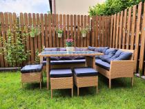 Aranżacja: Mały narożnik ogrodowy 190x140cm + stół + pufy Torino Corner Yellow