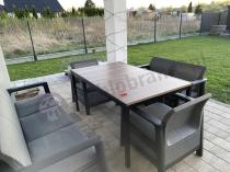 Aranżacja: Meble na taras z tworzywa Scali Combo grafit na 7 osób, stół obiadowy 156cm z blat imitacja drewna