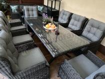 Aranżacja: Meble obiadowe na taras - stół 220cm z nogą X + 8 foteli Laritto - Antracyt
