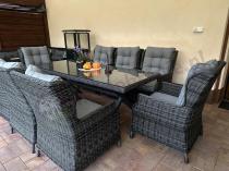Aranżacja: Meble obiadowe na taras - stół 220cm z nogą X + 8 foteli Laritto - Antracyt
