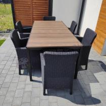 Aranżacja: Meble obiadowe na taras Portis Comfort ze stołem 200cm w kolorze orzecha i 6 fotelami