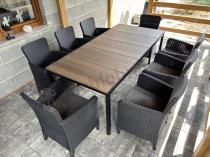 Aranżacja: Meble obiadowe na taras Portis Comfort ze stołem 200cm w kolorze orzecha i 8 fotelami