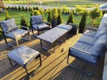 Aranżacja: Meble ogrodowe metalowe - sofa 175cm, fotele, pufy i stolik kawowy - Panaon Dining